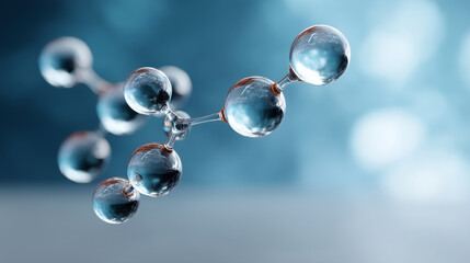 Abstract molecular structure visualization with interconnected spheres and bonds, detailed 3D model of chemical molecules floating in space, scientific research and molecular chemi