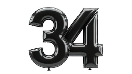 Black Balloon Numbers 34 on White Background