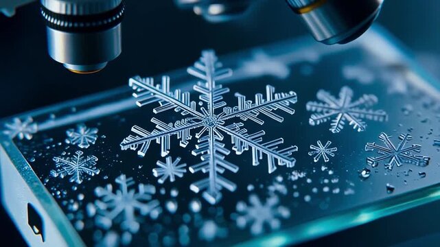 Microscope View Of Tiny Crystals Forming Snowflake Patterns On Cold Glass