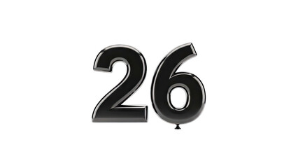 Black Number 26 Balloon Isolated on White Background