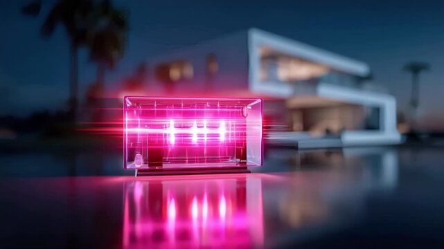 Futuristic smart home device emitting colorful data streams, symbolizing high-speed connectivity and edge computing