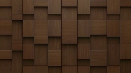 Close-up of a dark brown wooden block wall with a staggered panel texture and subtle 3D depth
