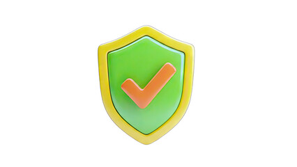 3D Shield with Checkmark: Security and Protection Concept