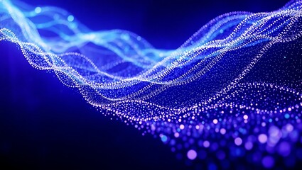 Generative AI depiction of dynamic glowing blue waveforms and digital particles illustrating data