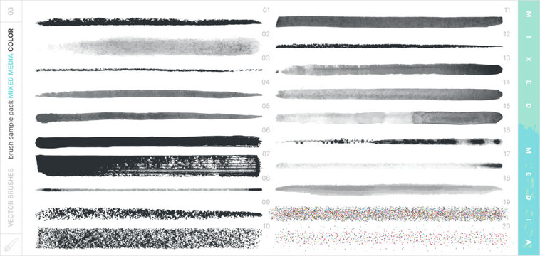Vector Brushes. Mixed Media Sampler Set. Color.