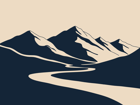 Minimalist Mountain Valley With Winding River