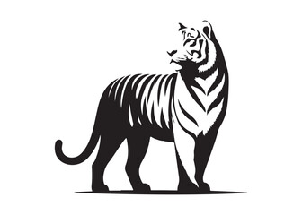 tiger logo silhouette vector, tiger silhouette vector illustration, wild cat black silhouette bengal tiger animals,  bengal tiger logo silhouettes vector on white background