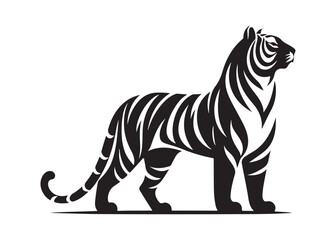 tiger logo silhouette vector, tiger silhouette vector illustration, wild cat black silhouette bengal tiger animals,  bengal tiger logo silhouettes vector on white background