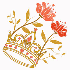 Golden crown with red flowers and leaves floral crown