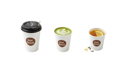 Tea in disposable cups for takeaway, isolated on a clean white background, with a clipping path included

