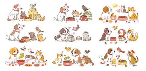 Products food dogs  cats  hamsters  birds cute white background  generate ai