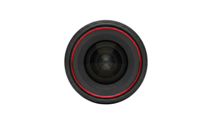 Camera Lens Front View Red Accent Black Background