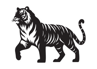 tiger logo silhouette vector, tiger silhouette vector illustration, wild cat black silhouette bengal tiger animals,  bengal tiger logo silhouettes vector on white background