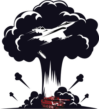 Fighter jets bomb tanks.Bomber, Military symbol outline, editable vector illustration and transparent graphic element. Isolated on white background