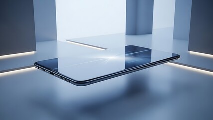 Modern smartphone on reflective surface