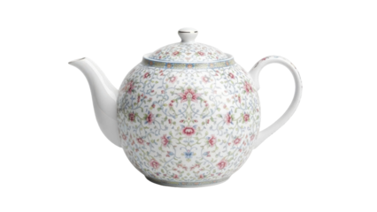Elegant Porcelain Teapot With Floral Pattern On Black Background
