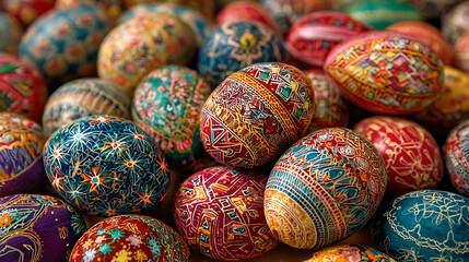 Textured Background of Ornate Traditional Easter Eggs