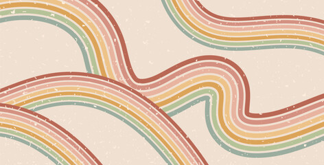 Retro groovy lines background. 70s wave path abstract pattern wallpaper. Vector horizontal wide wavy vintage stripes design. Pop art graphic backdrop. Funky trendy banner with curvy striped ornament.