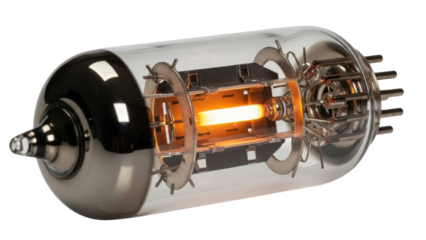 Glowing Vacuum Tube Emitting Warm Orange Light Black Background