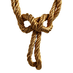 A close-up of a strong brown twisted rope with a tied knot isolated on a white background representing a secure marine connection and strength