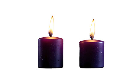 Three glowing candles with bright yellow flames burn against a black background, creating a warm candlelight glow for a holiday celebration or religious Christmas decoration in the dark night