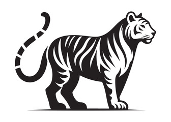 tiger logo silhouette vector, tiger silhouette vector illustration, wild cat black silhouette bengal tiger animals,  bengal tiger logo silhouettes vector on white background