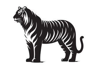 tiger logo silhouette vector, tiger silhouette vector illustration, wild cat black silhouette bengal tiger animals,  bengal tiger logo silhouettes vector on white background