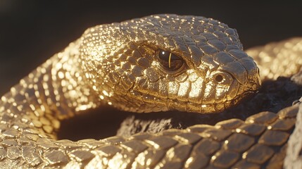 Obraz premium Close-Up Portrait of a Golden Brown Snake Head Showcasing Intricate Scale Texture