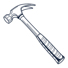 Title: A hammer with a wooden handle and a metallic head illustrated in a simple line style with
