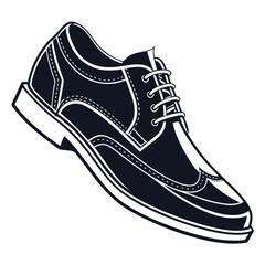 Title: Black and white line of a sneaker with laces and detailed stitching on a white background