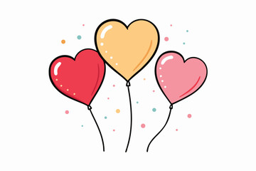 Colorful trio of heart-shaped balloons in red, yellow, and pink rise above a soft background with confetti. Ideal for romantic, festive, and family celebrations, love, and togetherness themes.