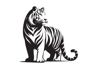 tiger logo silhouette vector, tiger silhouette vector illustration, wild cat black silhouette bengal tiger animals,  bengal tiger logo silhouettes vector on white background