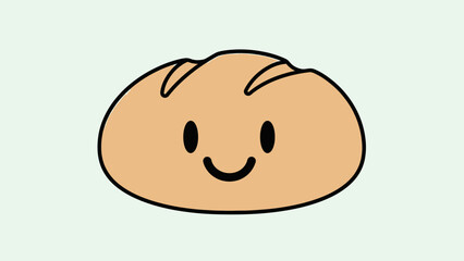 Fototapeta premium Cute Smiling Bread Loaf Character on Light Green Background