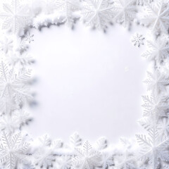 Elegant frosty snowflakes border frame isolated on white background for winter design overlays