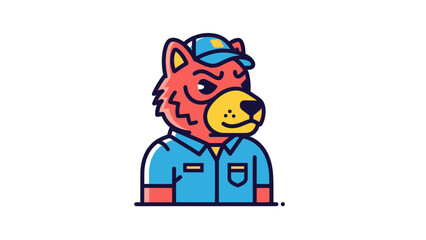 Serious Anthropomorphic Wolf Police Officer Character in Uniform on Isolated White Background