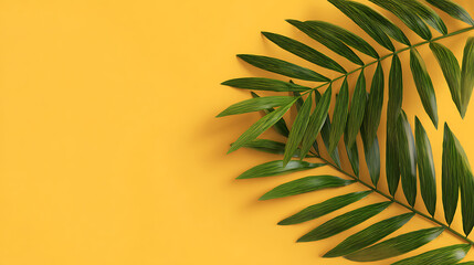Tropical Palm Frond Against Yellow Backdrop leaf green