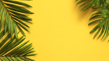Tropical Palm Leaves on Yellow Background graphic