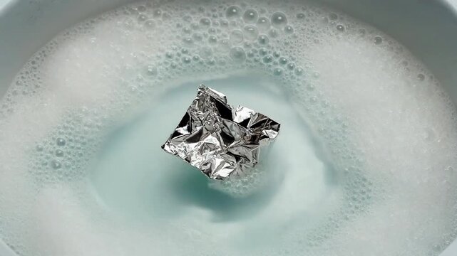 Aluminum Foil Reacting In Sodium Hydroxide Solution Releasing Hydrogen Bubbles
