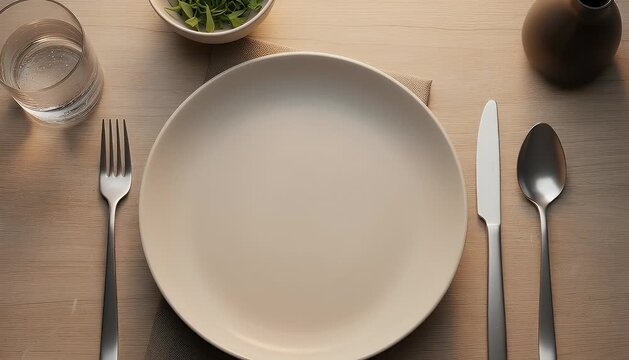 Dining table setting overhead view plate cutlery