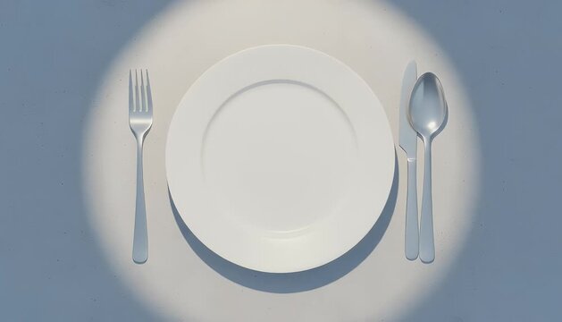 Empty plate setting with fork and spoon overhead