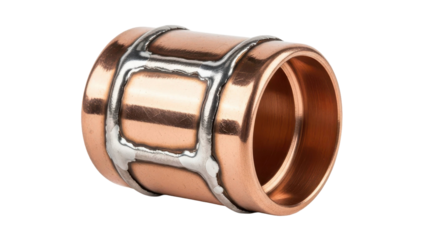 Copper Pipe Fitting Welded with Silver Solder on Black Background