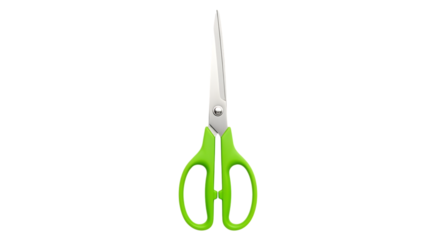 Green handled scissors isolated on transparent background