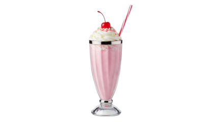 Pink Strawberry Milkshake Delight Topped with Cherry and Whipped Cream