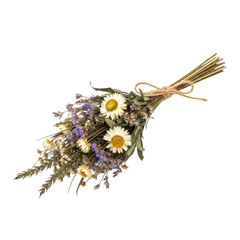 Rustic Dried Flower Bouquet Tied with Twine on Black Background
