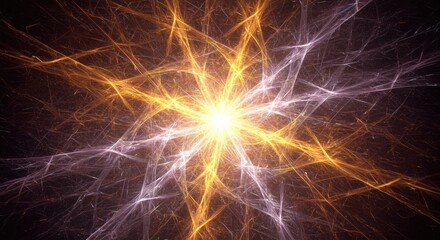 Abstract digital art of radiating energy explosion on a dark background