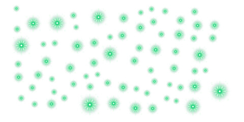 Collection Of Glowing Green Abstract Circular Shapes Scattered Design Elements Isolated On Transparent Background