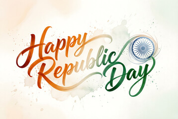 Happy Republic Day of India Typography Design with Tricolor Calligraphy and Ashoka Chakra. Happy Republic Day Banner Design