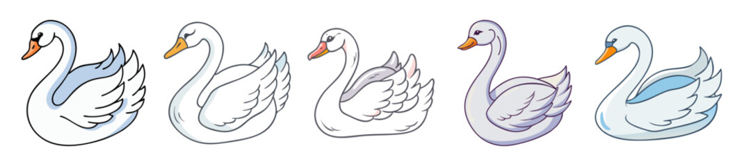 Artistic sketches of swans in various poses captured with soft blue and purple washes for subtle depth and color