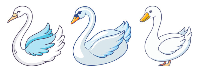 Three elegant swans gracefully depicted with subtle watercolor washes in a charming artistic composition