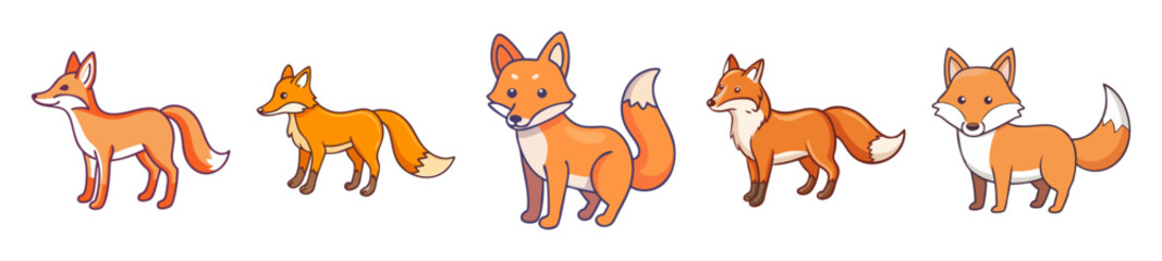 Obraz premium Adorable collection of five cute cartoon foxes in various poses for your digital projects